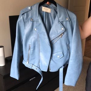 Zara Vibrant Blue Leather Jacket size L EUC